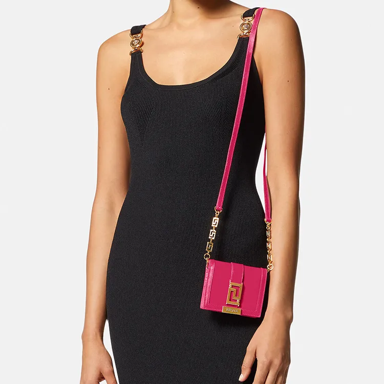 VERSACE Greca Goddess Cow Leather With Lambskin Decoration Shoulder Bag Crossbody Bag Wallet Women's Pink-2