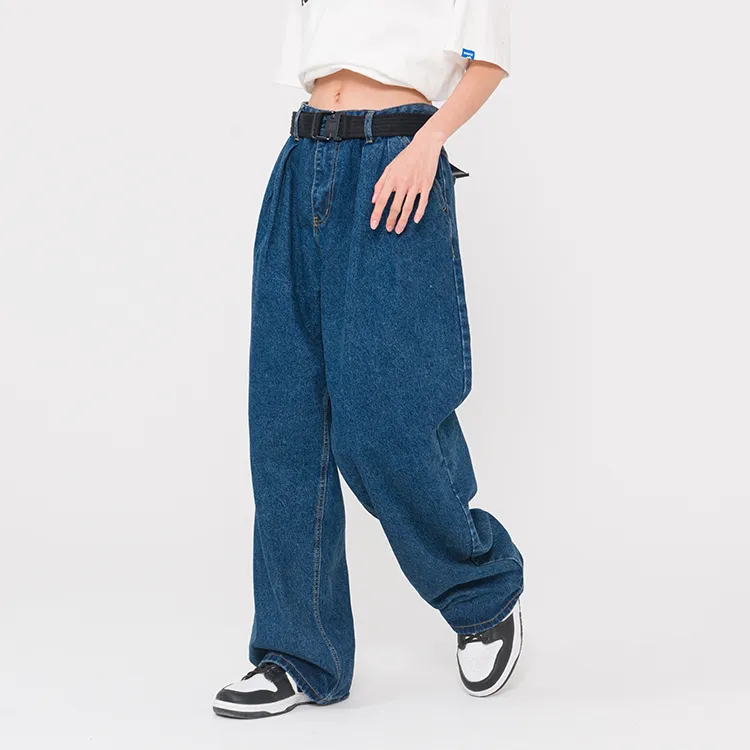 ISaluteU Wide Leg Jeans Unisex Dark Blue-7