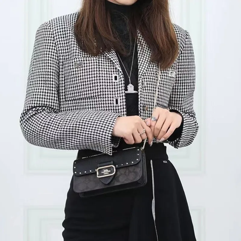 COACH Cow Leather Detail Small Square Bag Shoulder Bag Crossbody Bag Small Size Women's Black-4