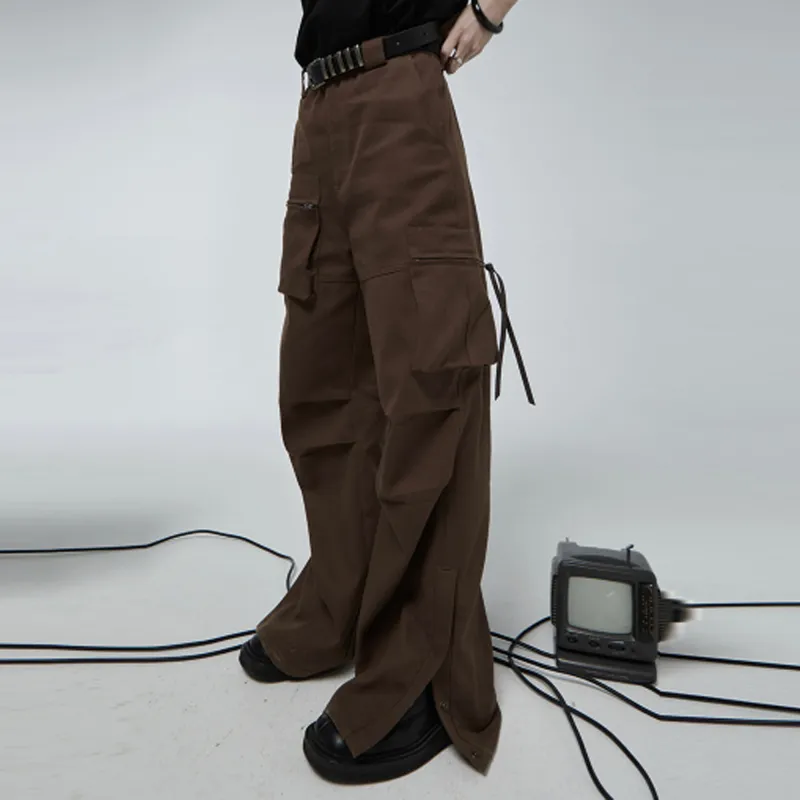 0-CROWORLD Cargo Pants Unisex Brown-2