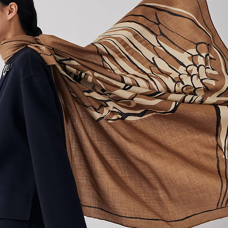 HERMES Freedom Flying Horse Shawl Women's Caramel-1