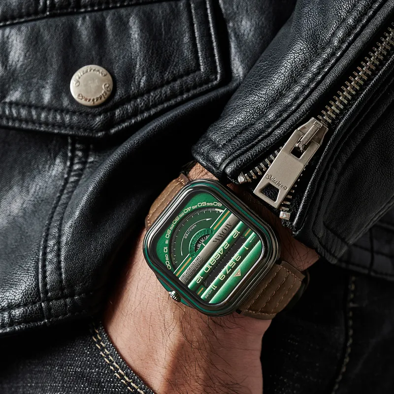 ATOWAK PRO Wrist Watch Mechanical Movement Genuine Leather Strap Green Dial Men's Watches WS12-S2971-5