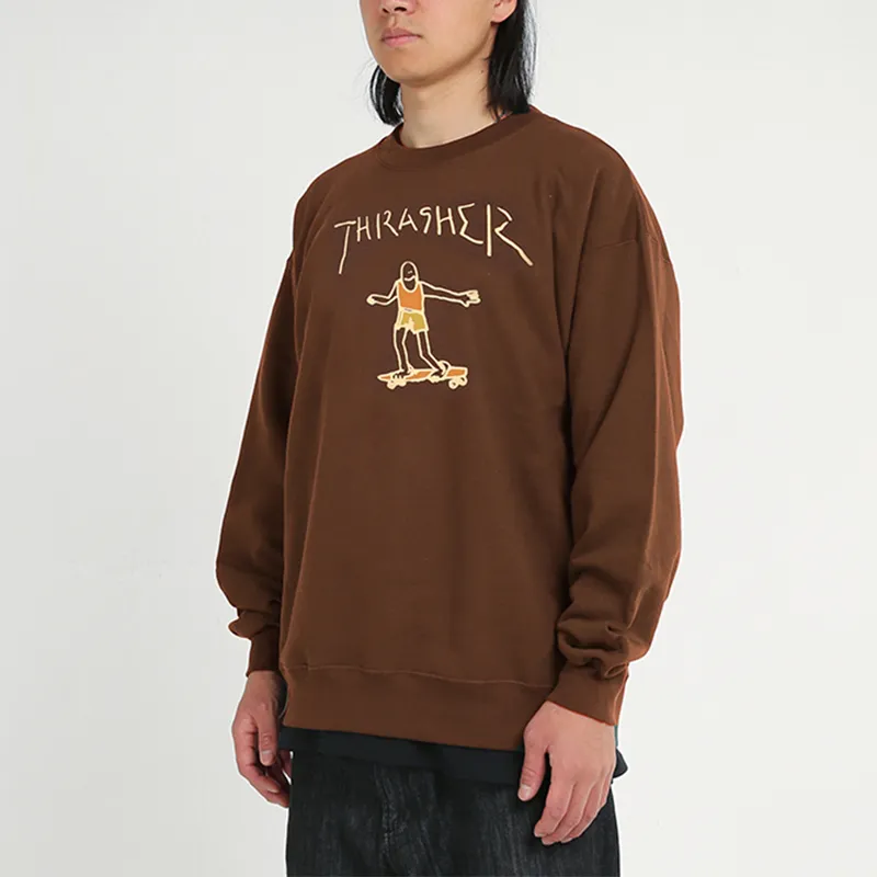Thrasher Crew Neck Loose Fit Regular Sweatshirt Winter US Version Unisex Chocolate-3