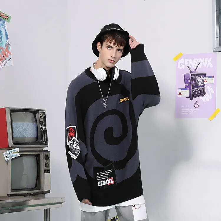 GENANX Sweaters Unisex Black Purple-2