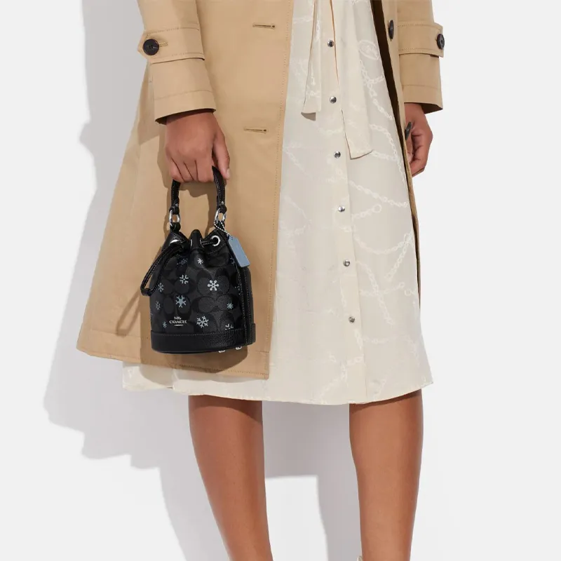 COACH Dempsey Artificial Leather With Cow Leather Bucket Bag, Handbag, Shoulder Bag, Crossbody Bag Mini Women's Black-4