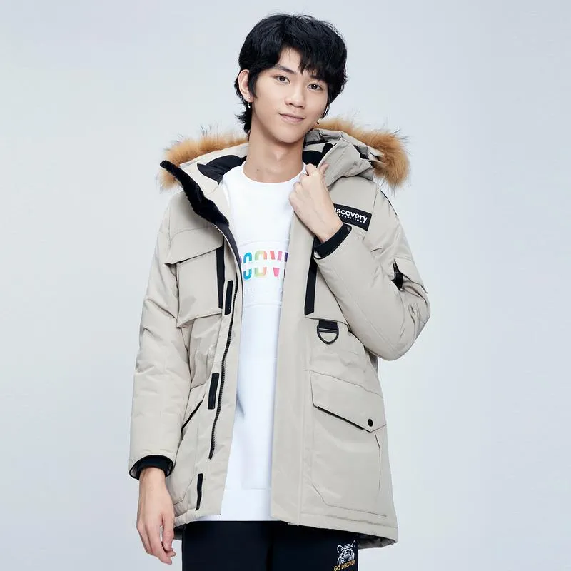 Discovery Expedition Solid Color Letters Detachable Hood Thickened Mid Length Down Jacket Men's-6