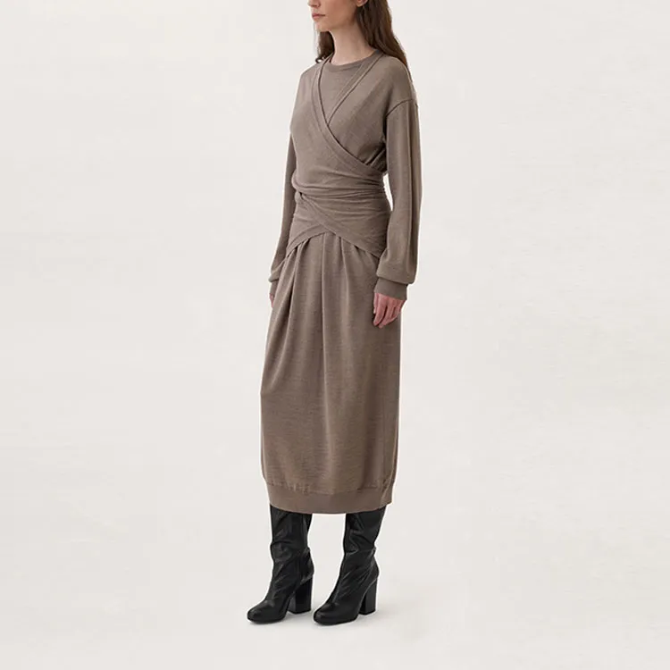 Lemaire Merino Blend Wrap Dress 'Grey Beige'-2
