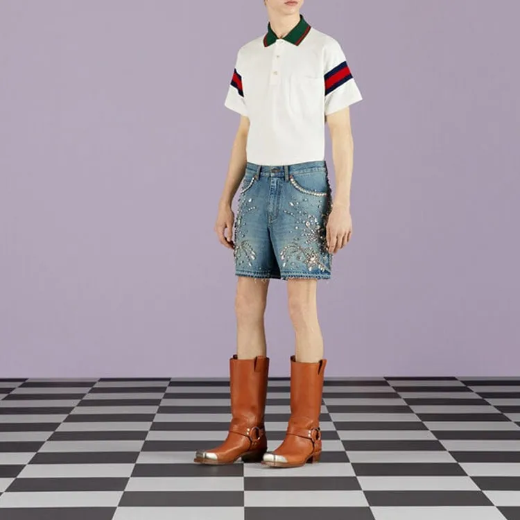 GUCCI Web stripe Jersey Polo Shirt-2