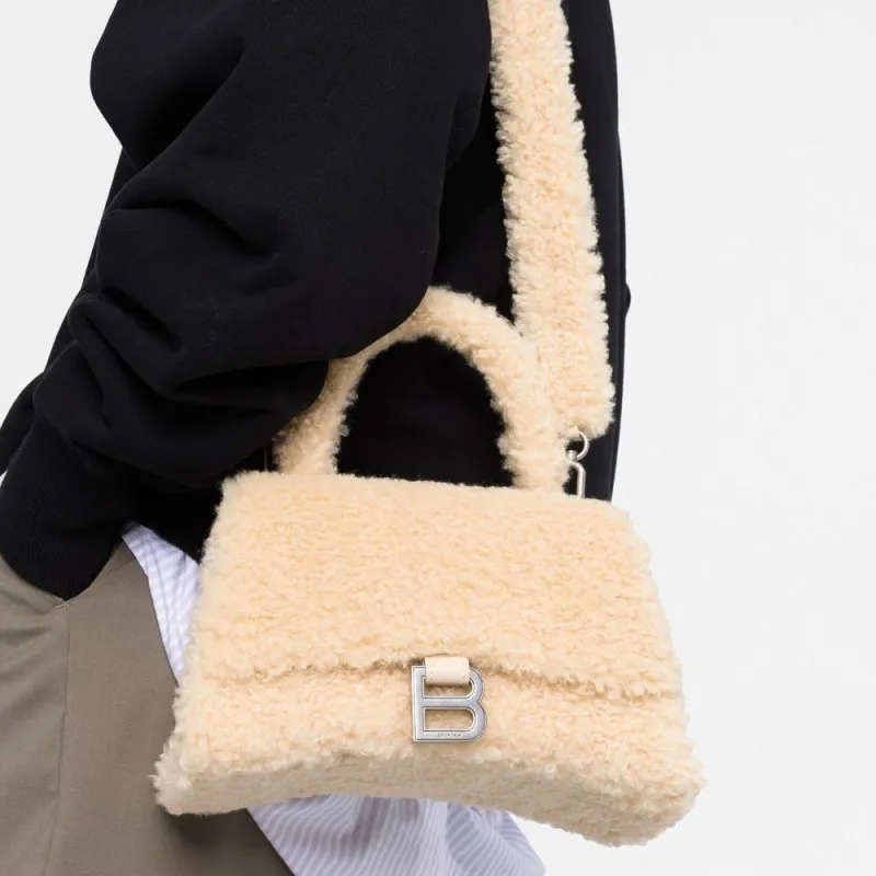 Balenciaga Hourglass Calfskin Hourglass Bag Shoulder Bag Crossbody Bag Handbag Small Size Women's Beige-10