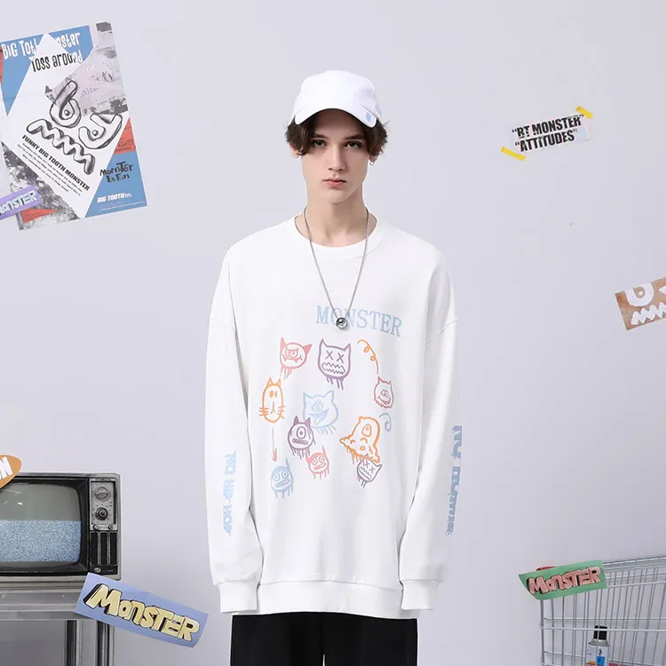 Bt Crew Neck Loose Fit Regular Sweatshirt Unisex White-4
