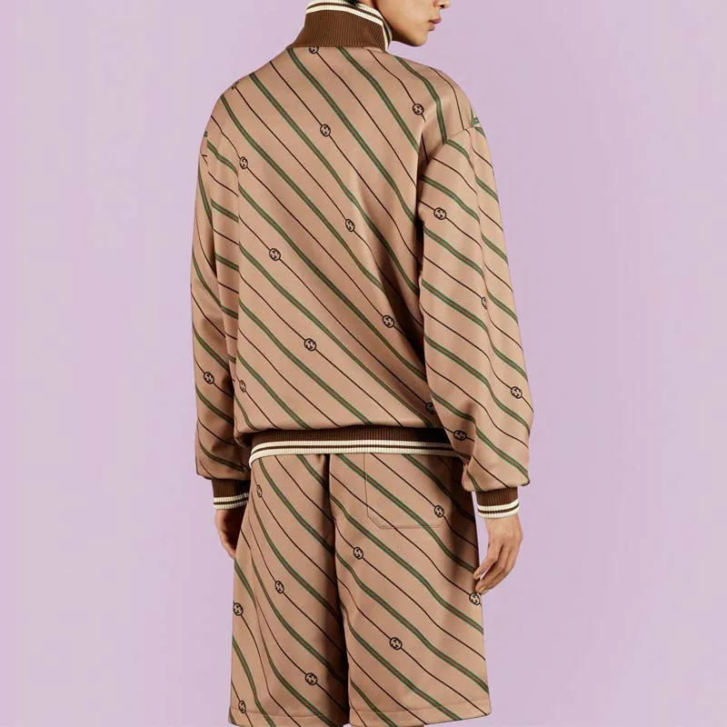 GUCCI Twill Gg Stripe Knit Half Zip Jacket-2