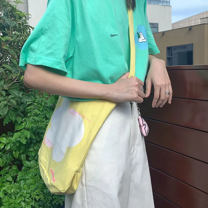 ROARINGWILD Twill Shoulder Bag, Crossbody Bag Unisex Light Yellow-2