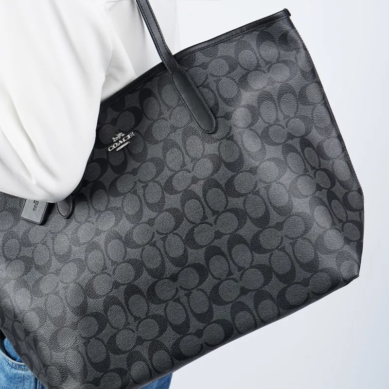 COACH City 33 Tote Bag In Signature Large Canvas Black-6