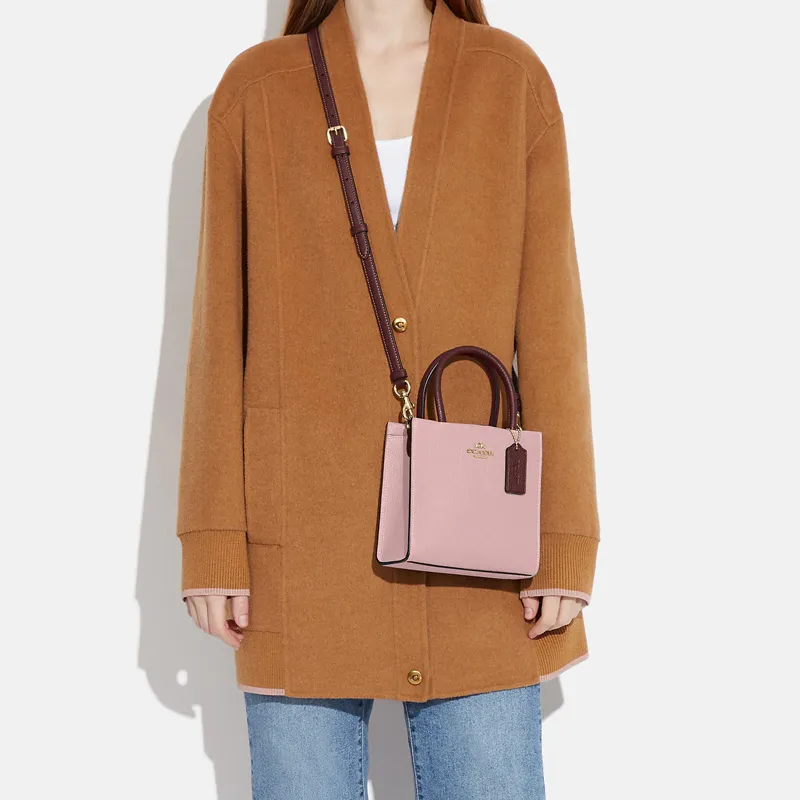 COACH Cally High-Quality Pebbled Leather Handbag Shoulder Bag Crossbody Bag Mini Women's Pink & Burgundy-3