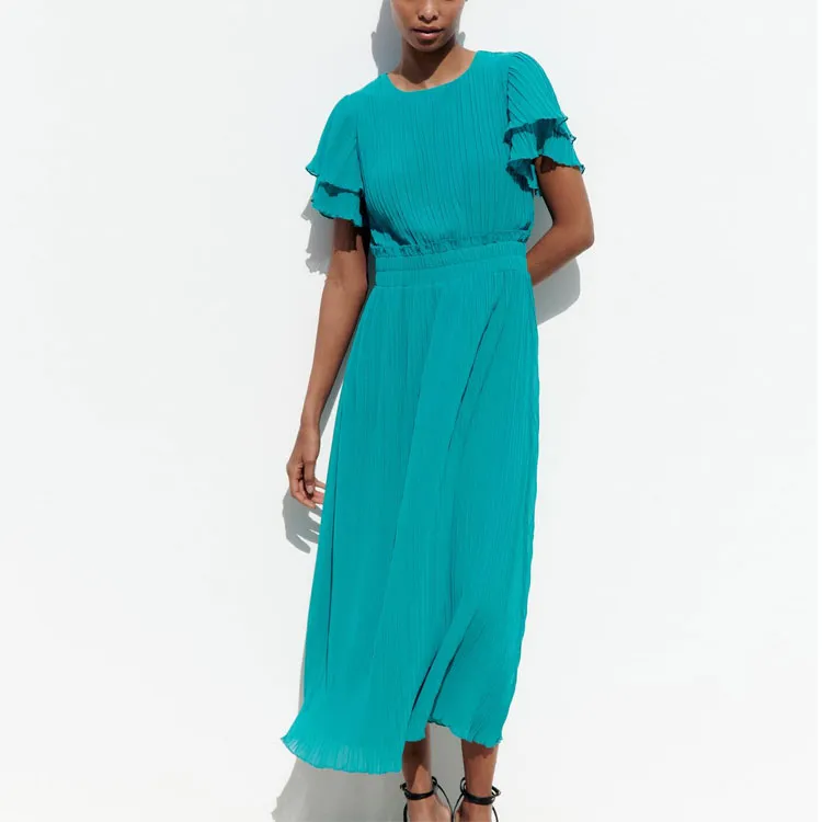 ZARA Short-Sleeved Dresses Women's Turquoise-2