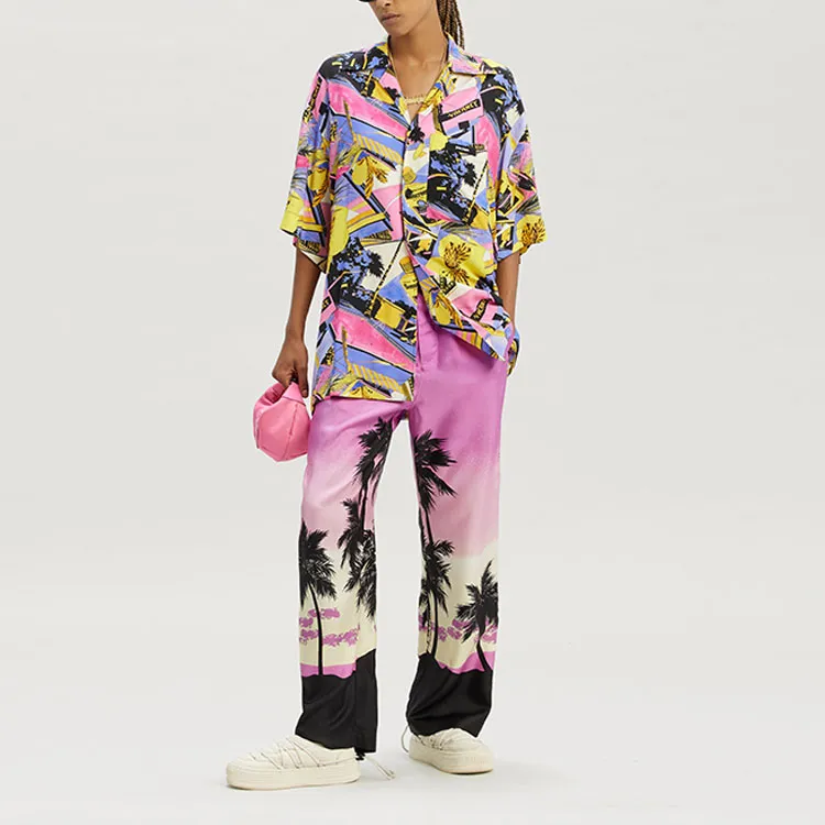 PALM ANGELS Sunset Printed High Waist Pajama Pants-4