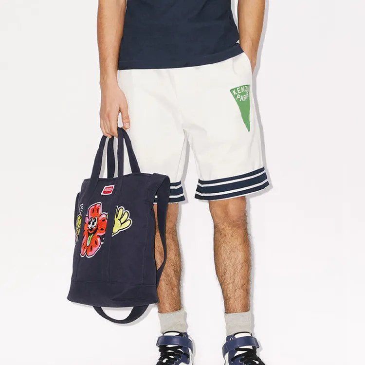 KENZO Cotton Canvas Tote Bag Shopping Bag Canvas Bag One Shoulder Handbag Men's Marine Blue-5