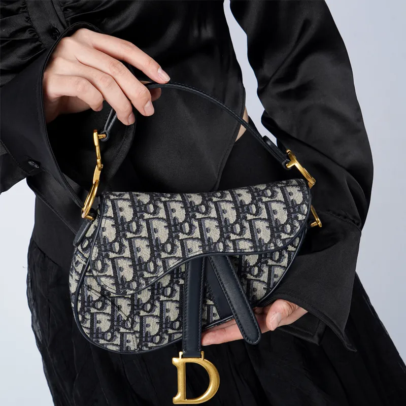 DIOR Saddle Canvas Saddle Bag, One Shoulder Handbag Mini Women's Denim Blue-6