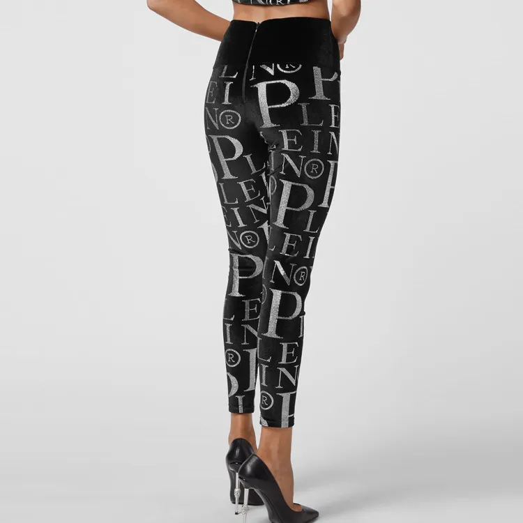 PHILIPP PLEIN Velvet Logo print High waisted Leggings-3