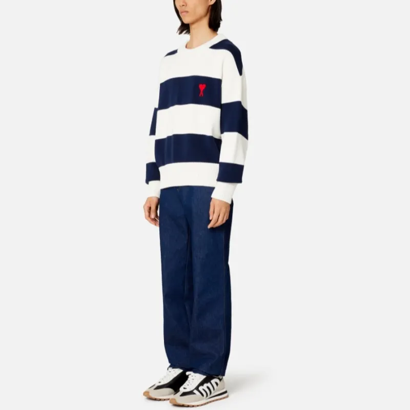 Ami Paris Ami De Coeur Sweater With Rugby Stripes-1