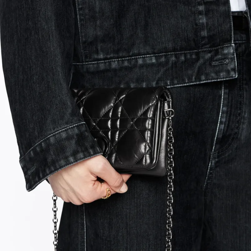 DIOR Cow Leather Shoulder Bag Crossbody Bag Clutches Regular Women's Black Silver-7