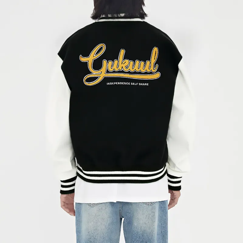 GUKUUL Baseball Jacket Unisex Back To School Season Black-4