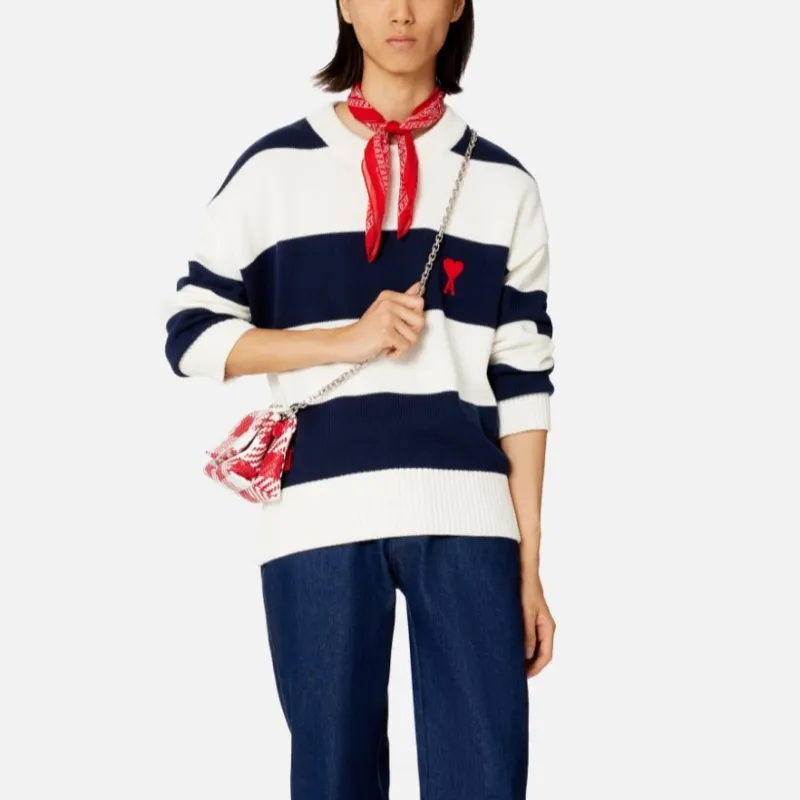 Ami Paris Ami De Coeur Sweater With Rugby Stripes-2