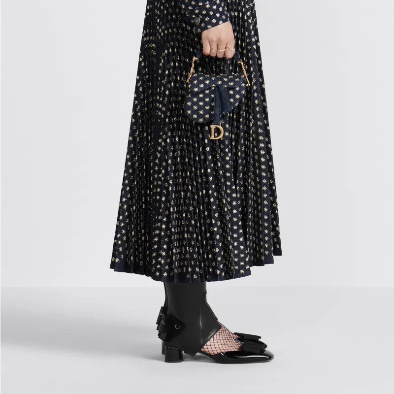 DIOR Saddle Stars Embroidered Denim Fabric Saddle Bag Shoulder Bag Crossbody Bag Handbag Extra Mini Women's Blue-5
