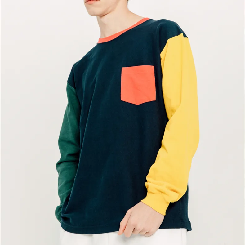 Champion Straight Long Sleeved T Shirt Japan Version Unisex Dark Blue Patchwork-2