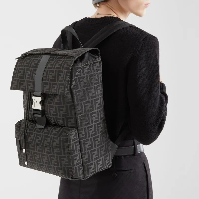 FENDI Calfskin Backpack Medium Size Men's Black-7