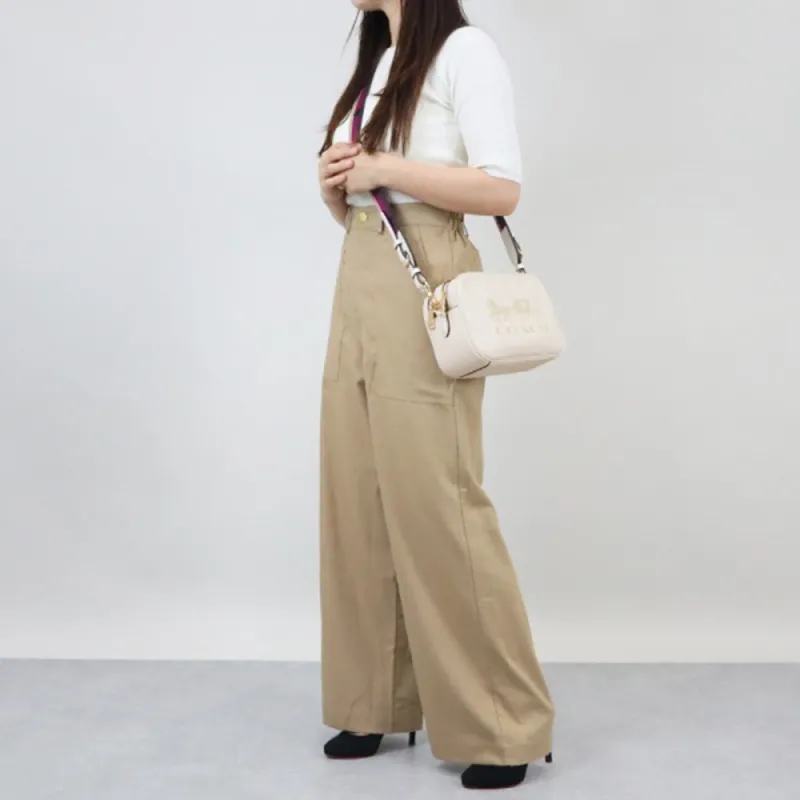 COACH Jes Leather Camera Bag Shoulder Bag Crossbody Bag Medium Size Women's White-6