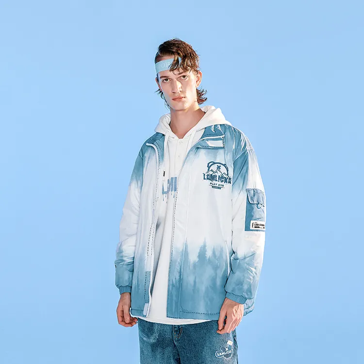 LAMLICKA Cartoon Stand Collar Loose Fit Puffer Jacket Unisex Turquoise-3