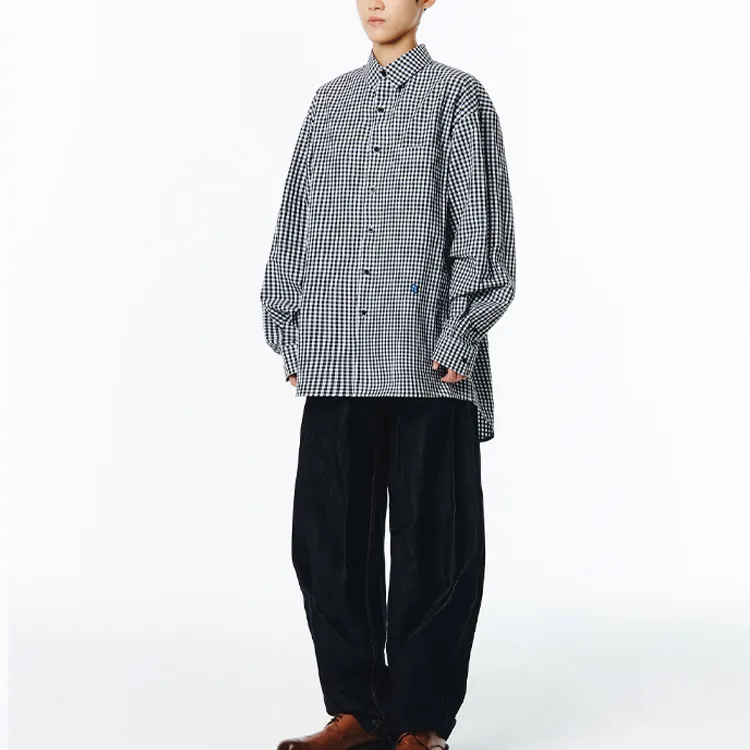 ADER ERROR Tetris-appliqué Checkered Shirt-4