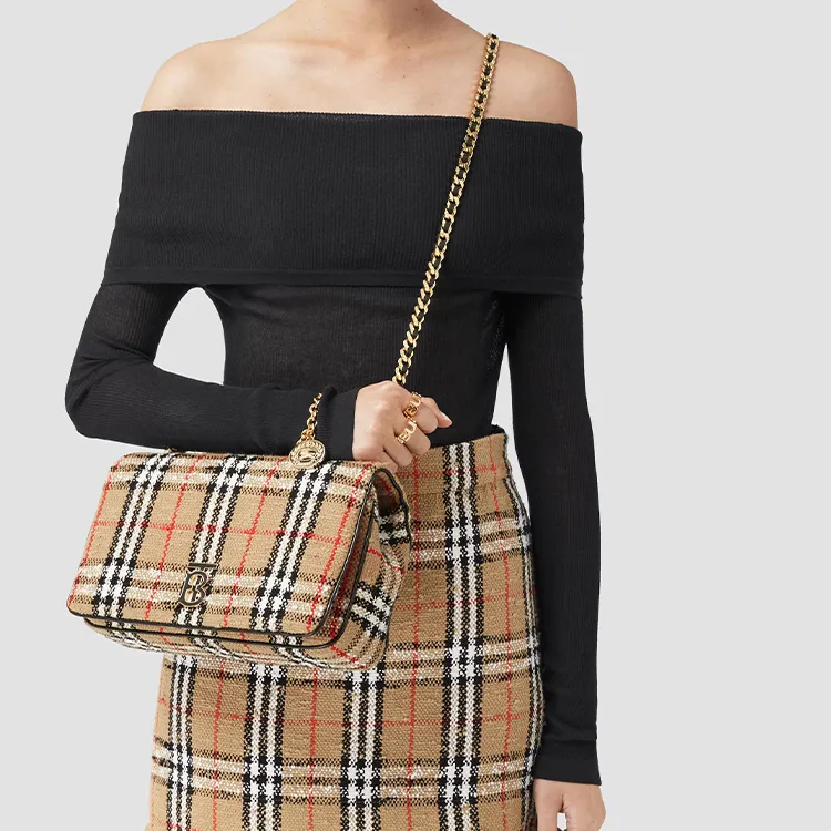 Burberry Lola Lola Bag Tweed Shoulder Bag Crossbody Bag Medium Size Women's Brown-7