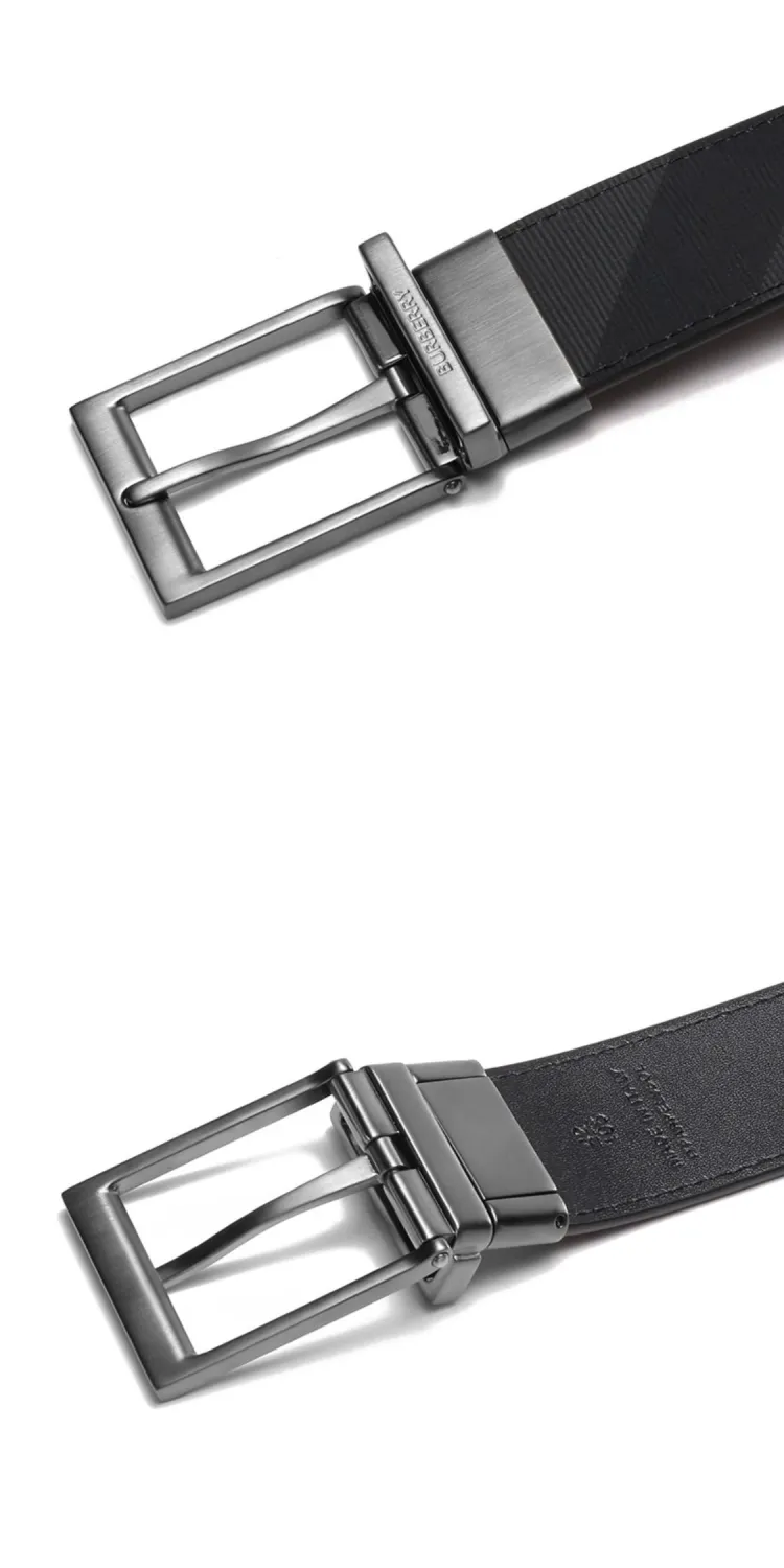 Burberry Fabric Leather Belts Men's Black/Charcoal Gray