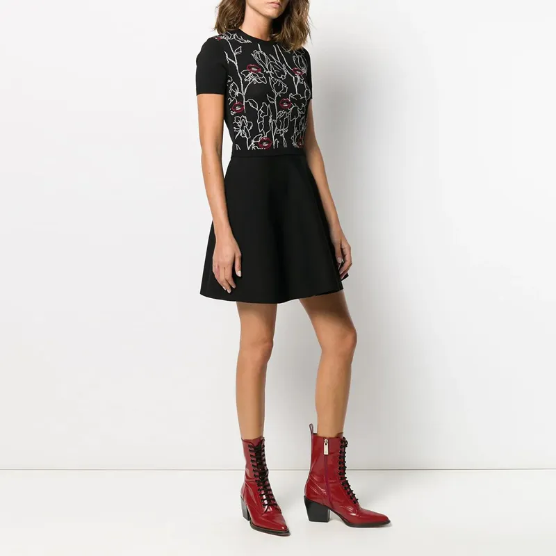 Valentino Short Sleeved Dresses Women's Black-2