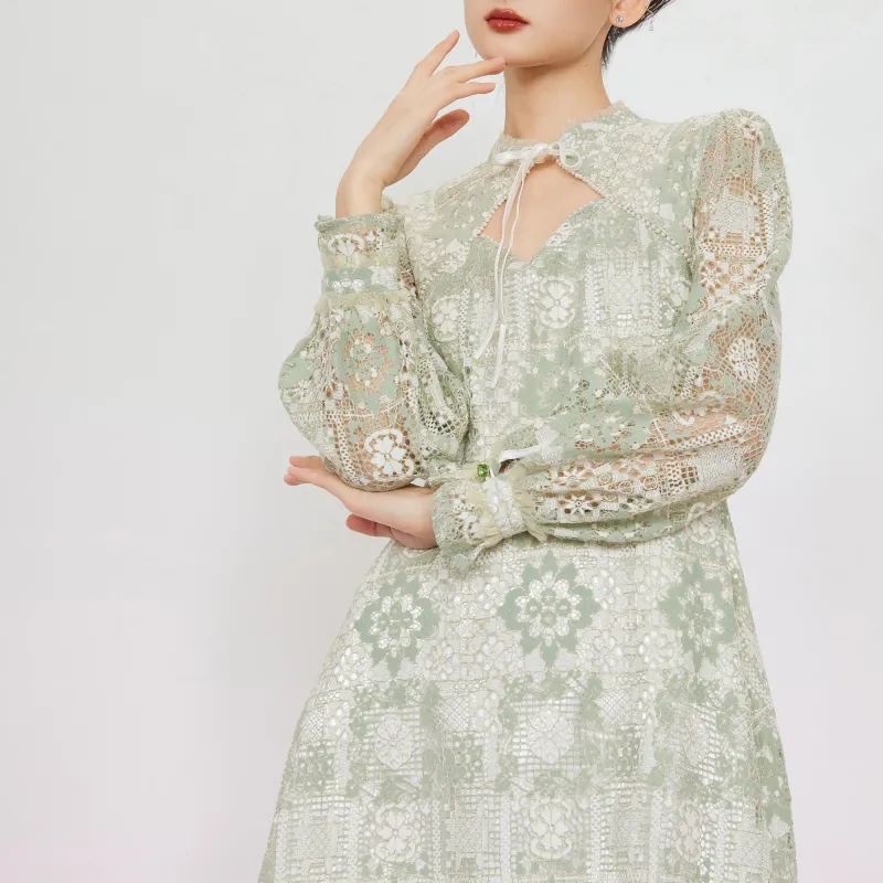 JINYE ORIENTAL A Line Skirt Dress Pea Green-2