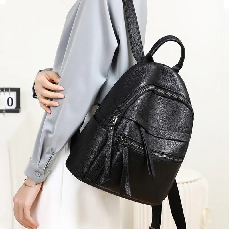VINEY Cow Leather Backpack Handbag Tubas Women's Black-1