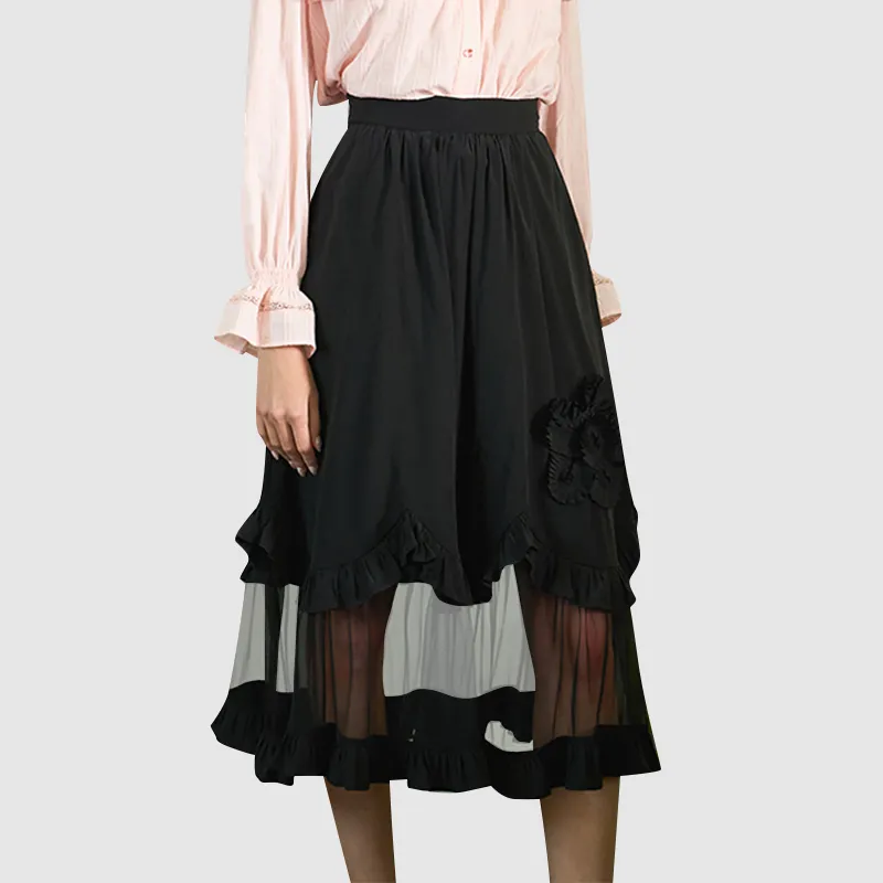 BIENKIMIIYE Casual Long Skirts Women's Black-3