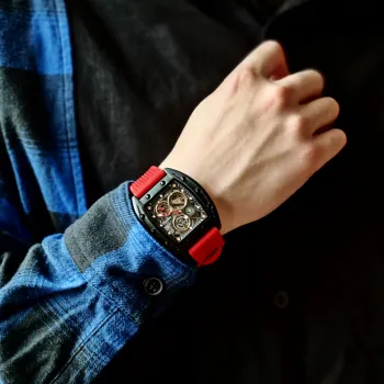 FAIRWHALE Pioneer Collection Men's Watch Automatic Mechanical Movement Silicone Strap Watch Men's Watches Cut Out Dial
