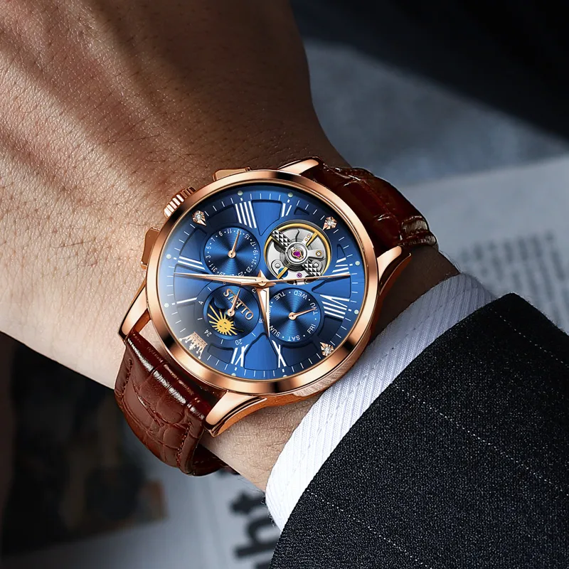 OLEVS Wisdom Series Mechanical Movement Leather Strap Watch Men's Watches Black Dial-15