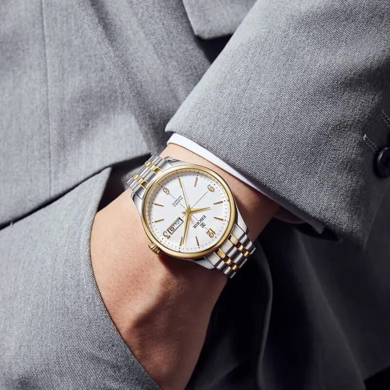 EBOHR Automatic Mechanical Movement Stainless Steel Strap Watch Men's Watches White Dial 11010319-2