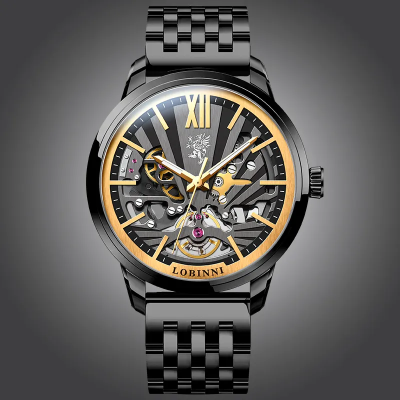 LOBINNI L Mechanical Movement Genuine Leather Strap Watch Men's Watches Cut-Out Dial-32