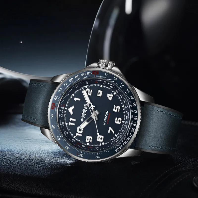 Sea Gull PILOT Skyline Collection Automatic Mechanical Movement Rubber Band Strap Watch Men's Watches Blue Dial-3