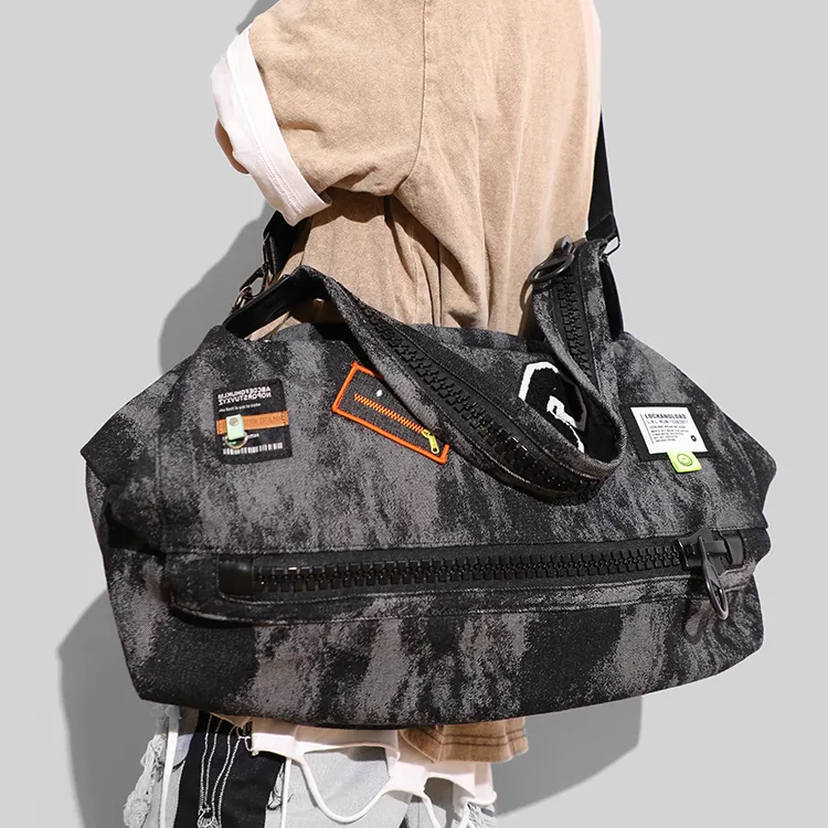 MASTER CANVAS Fabric Shoulder Bag Crossbody Bag Travel Bag Gym Bag Large Size Unisex Black Gray Color-9