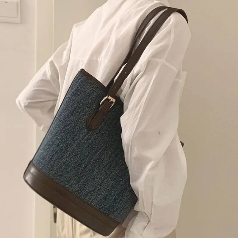 JANE KLAIN Denim Tote Bag, Shopping Bag, Shoulder Bag Regular Women's Light Blue/Dark Blue-2