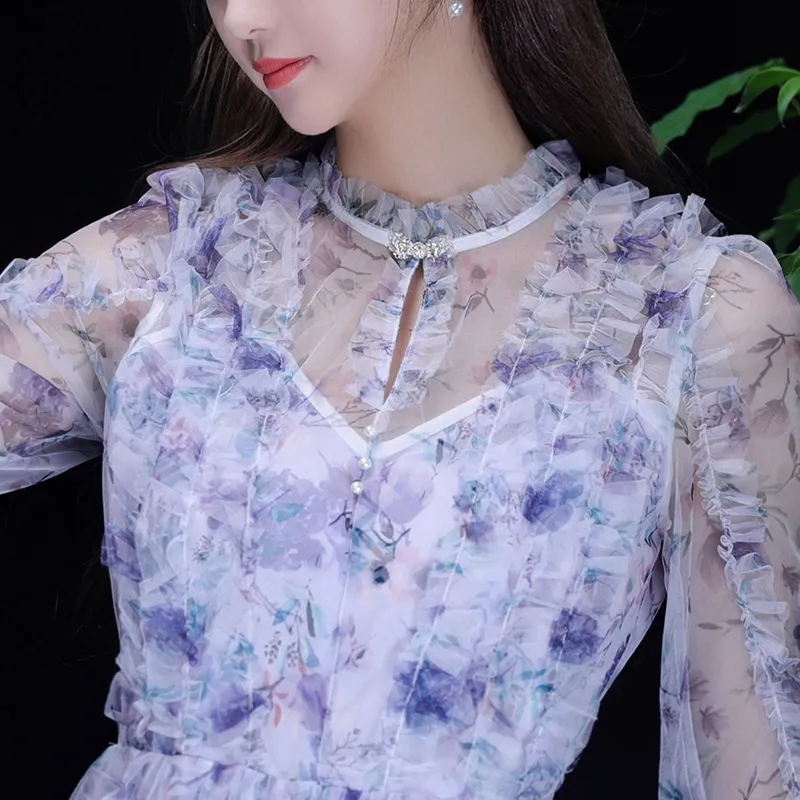 JINYE ORIENTAL Long Sleeved Dresses Women's Blue Purple-2