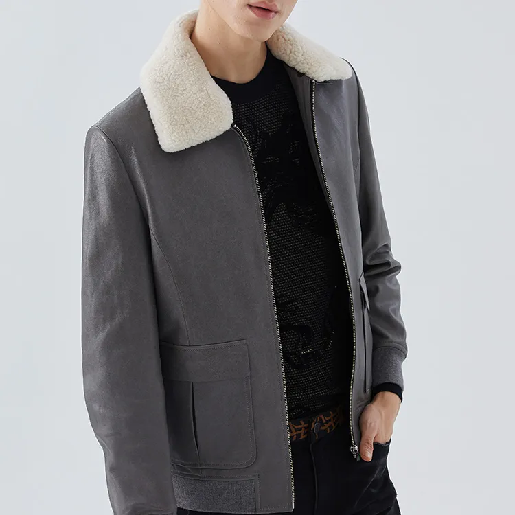 DAVID NAMAN Leather Jacket Men's Gray-6