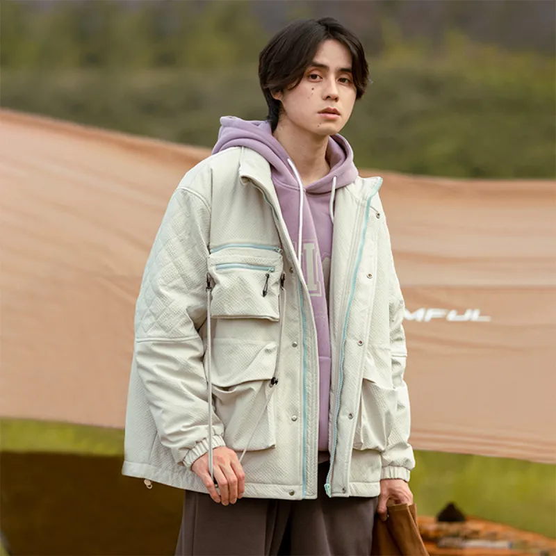 TIKIMOMOKA x Cokein Solid Color Lapel Loose Fit Puffer Jacket Unisex-2