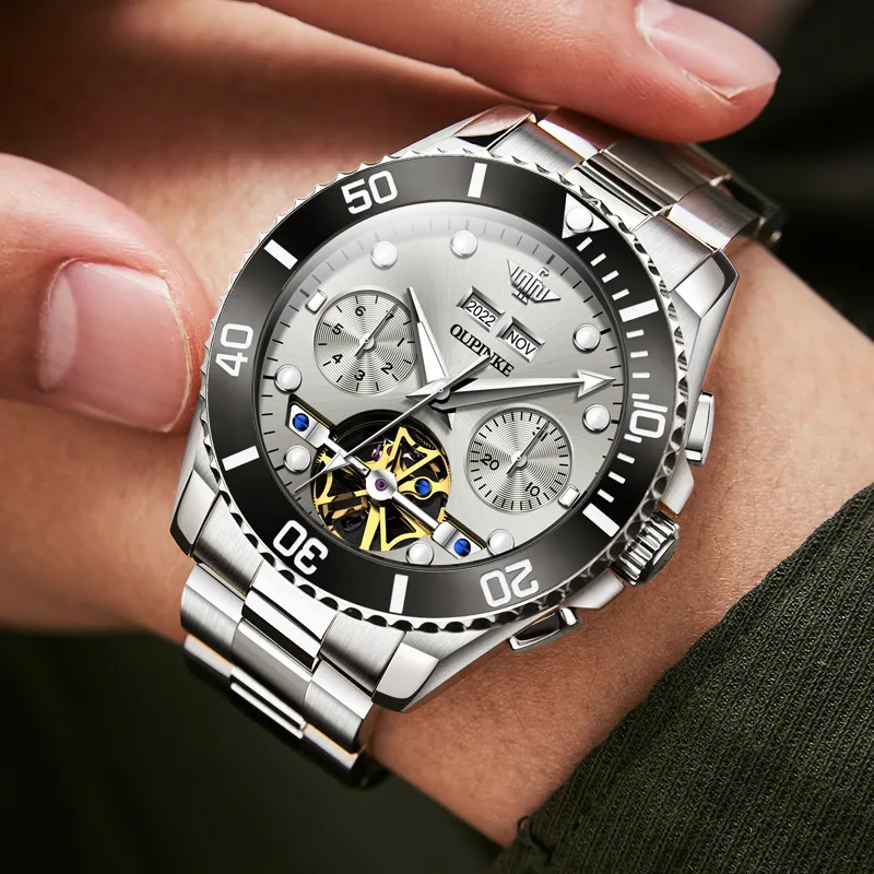 Oupinke Submarine Collection Mechanical Movement Stainless Steel Watchband Watch Men's Watches White Dial-12